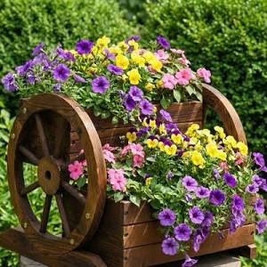 Wooden Flower Cart Wagon Planter Box