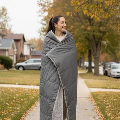 Zonli Heated Blanket/Throw with Nylon Exterior and Sherpa Lining