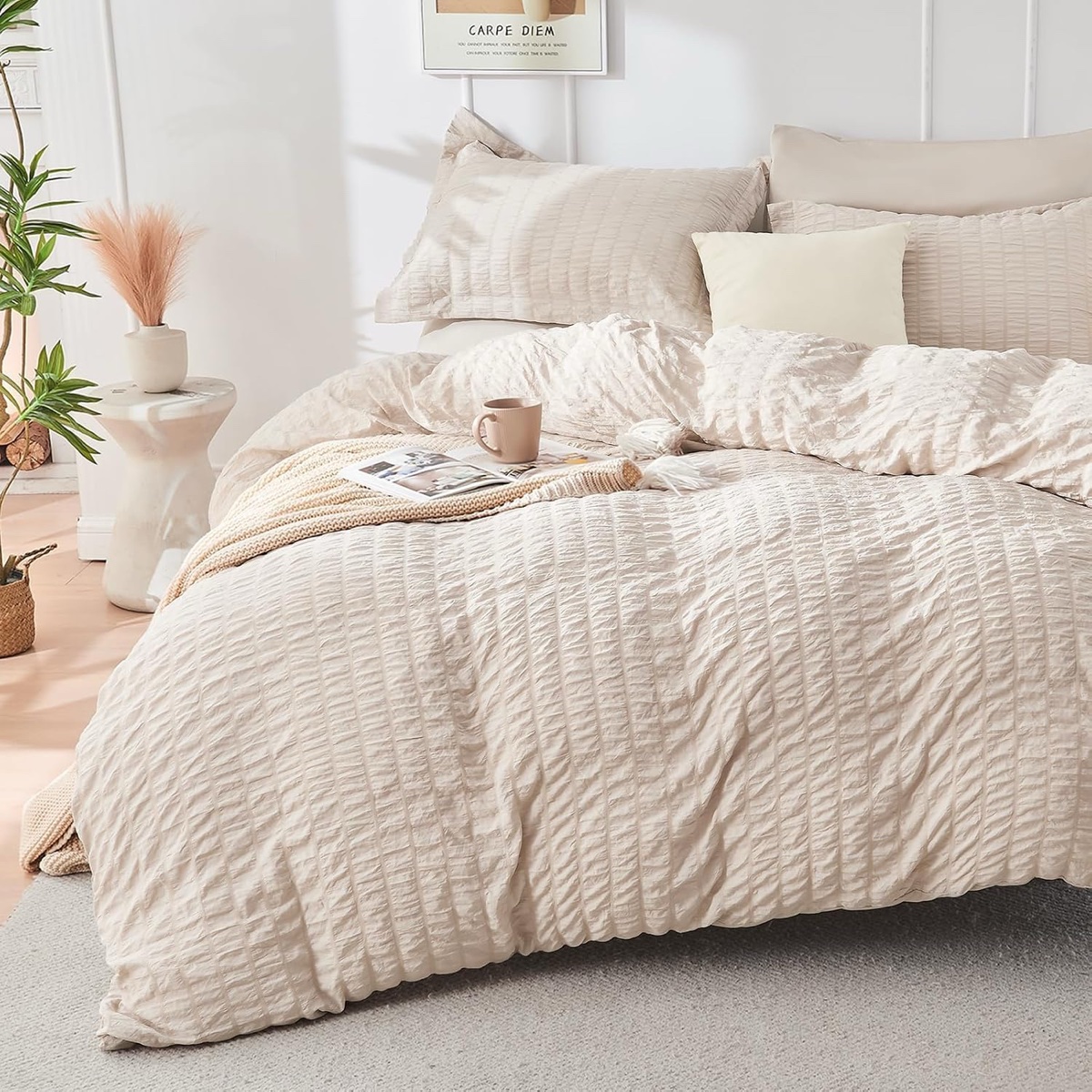 HYMOKE Seersucker Series duvet cover Set (Beige)