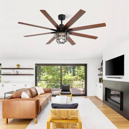 Nicola 66'' 8-Blade Black Farmhouse Ceiling Fan with Light Kit and Remote Control