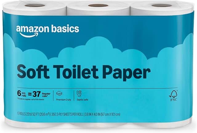 Amazon Basics Premium 2-Ply Toilet Paper, 6 XXL Rolls