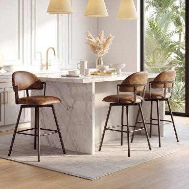 Counter Stool & Bar Stool With Curved Backrest And Metal Frame