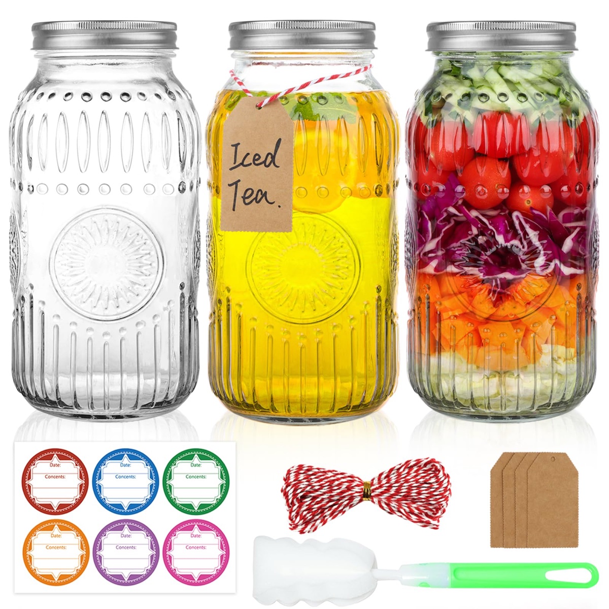 Encheng 64 oz Wide Mouth Glass Jars for DIY Crafts, 3 Pack