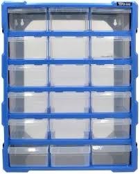 BROKEN. Akr-Mill 18-Drawer Plastic Parts Storage Cabinet
