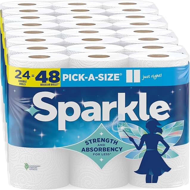 Sparkle Paper Towels, 24 Double Rolls = 48 Regular Rolls, Pick-A-Size