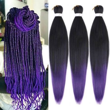 Synthetic Braiding Hair Extensions with Crochet Needle Tool, Purple/Black Ombre