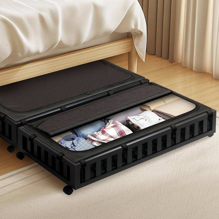 Gashell 2 Pack Under Bed Storage Container With Wheels (Black)