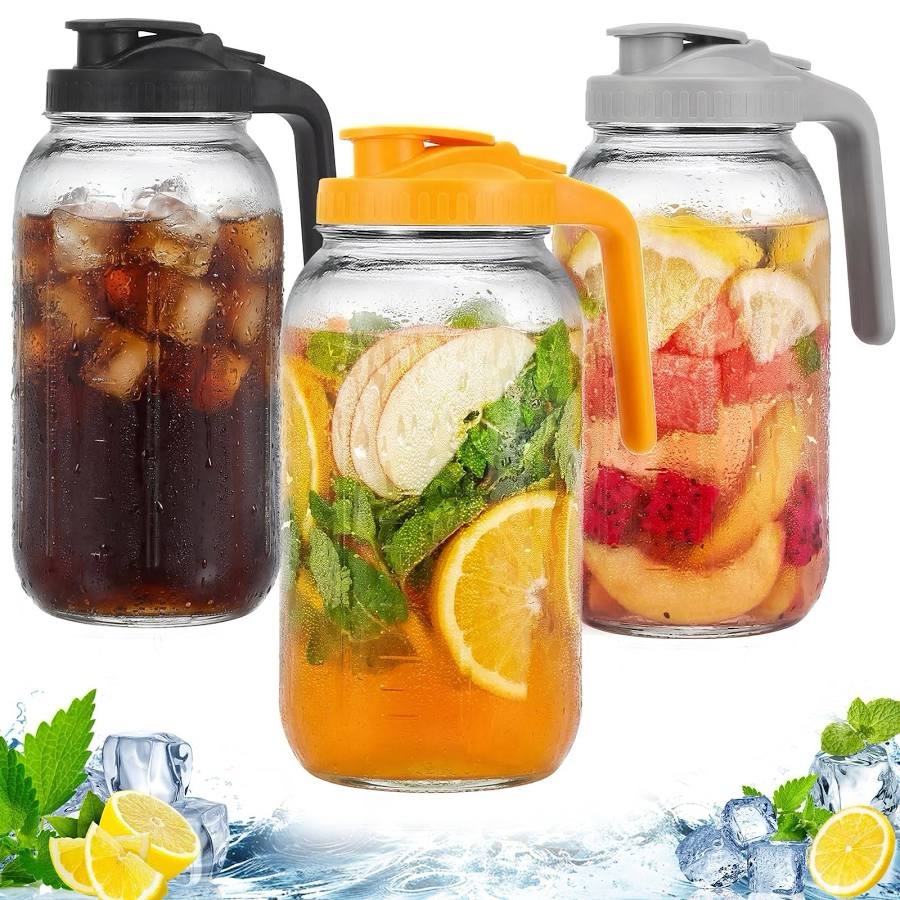 3 Pack Glass Water Pitchers with Leak-Proof Design