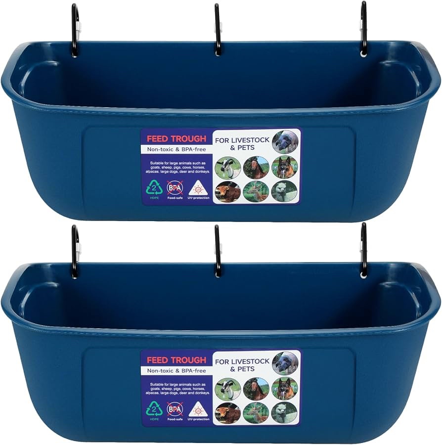 Goovilla Feed Trough and Waterer Bucket with Clips - 2 Pack, Dark Blue