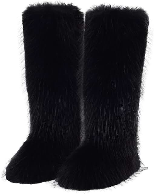 Size 7 Wide Faux Fur Boots Black