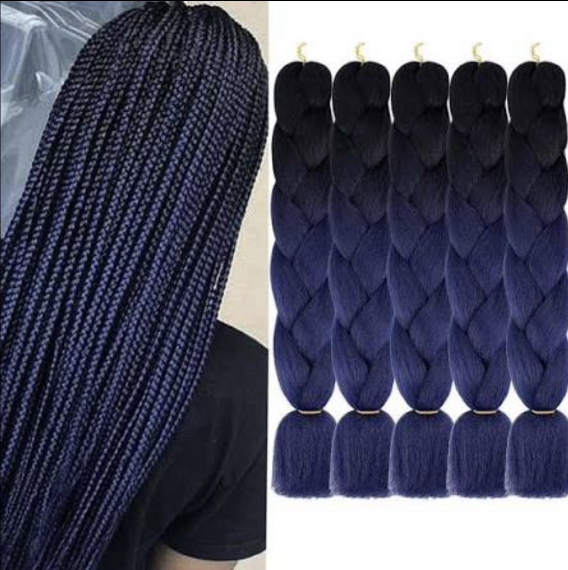 Hair Braiding Extension Set with Crochet Hook Tool, blue and black mix