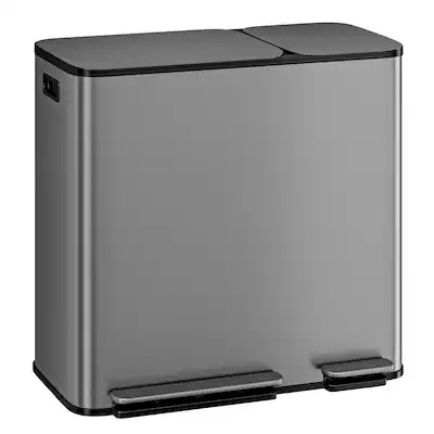 Dual Kitchen Trash Can 13.2 + 5.2 gal (50+20L) Stainless Steel Trash Cans with Soft Close Lid Large Double Garbage and Recycling Bin with 2 Removable Inner Buckets Step-on Metal Garbage Cans