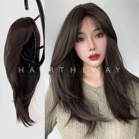 Layered Synthetic Brown Wig With Side Swept Bangs