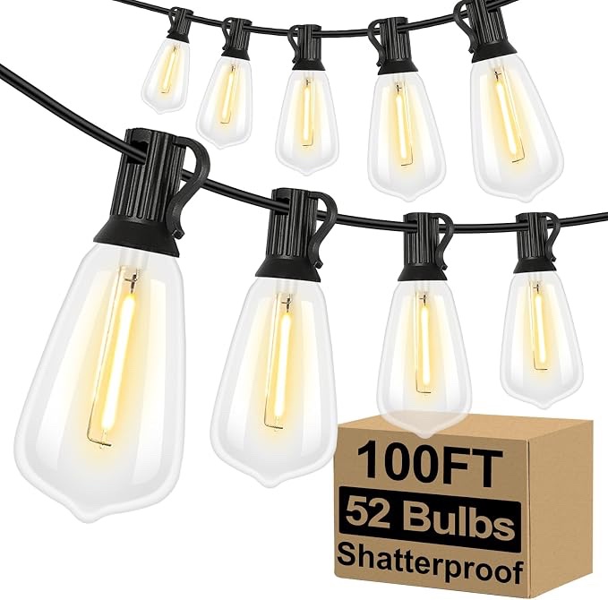 100FT LED Outdoor String Lights with ST38 Bulbs