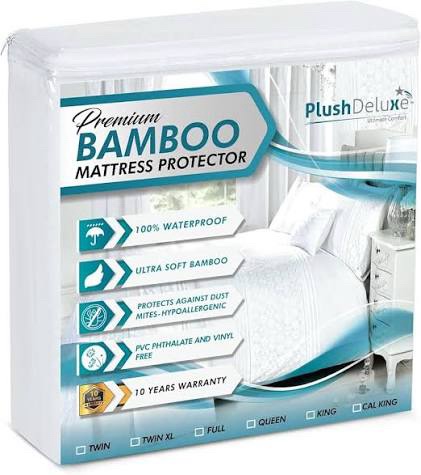 PlushDeluxe Premium Bamboo Mattress Protector - Queen Size