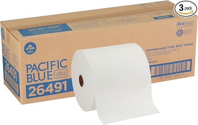 Georgia-Pacific Pacific Blue Ultra Hardwound 1-Ply Roll Towel (26491), 3 Rolls