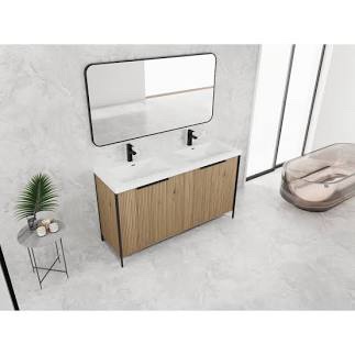 60'' Free Standing Double Bathroom Vanity With Engineered Stone Top, Soft-close Doors