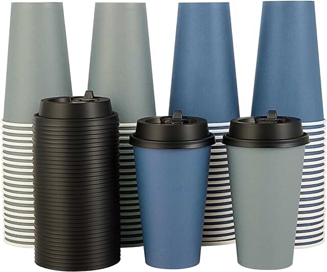 Litepak 16 OZ Paper Coffee Cups with Lids, 100 Pack