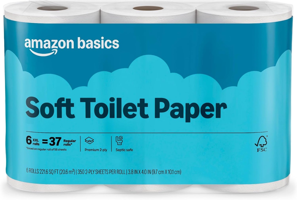 Amazon Basics Premium Soft Toilet Paper, 6 XXL Rolls