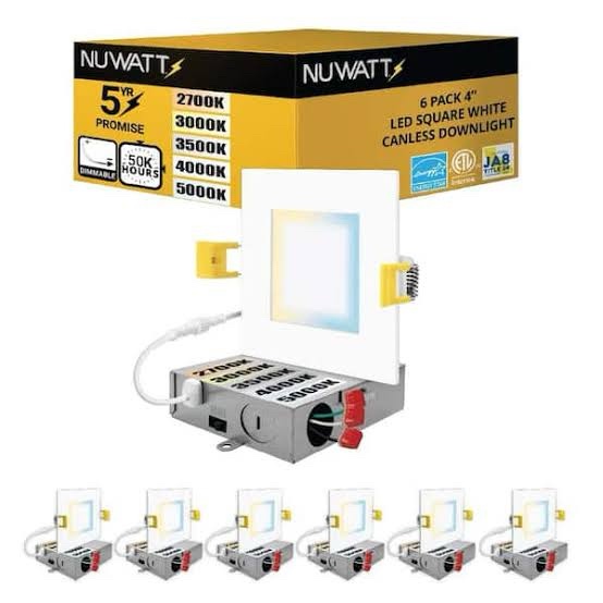 NuWatt 4" LED Square Canless Downlight 6-Pack