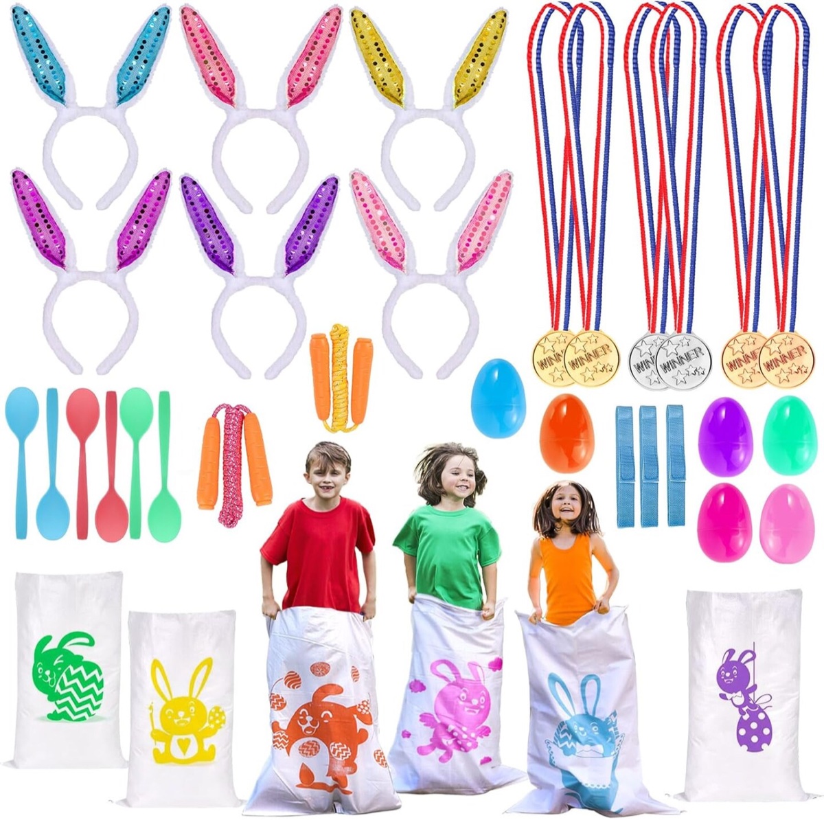 Easter Party Favor Bundle - Bunny Ears Headbands and Filling Eggs
