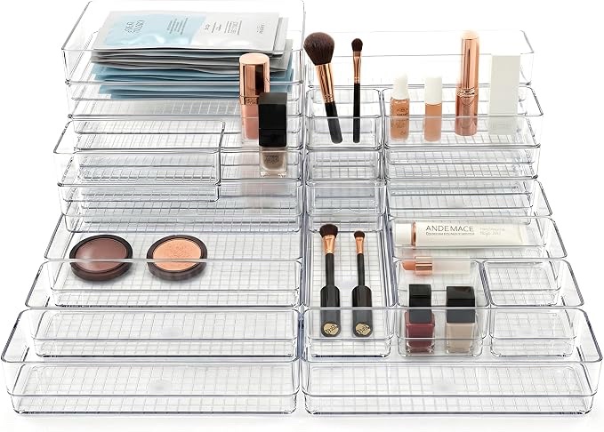 Marxset Storage Box Set - 21 Pieces Clear Drawer Organizer