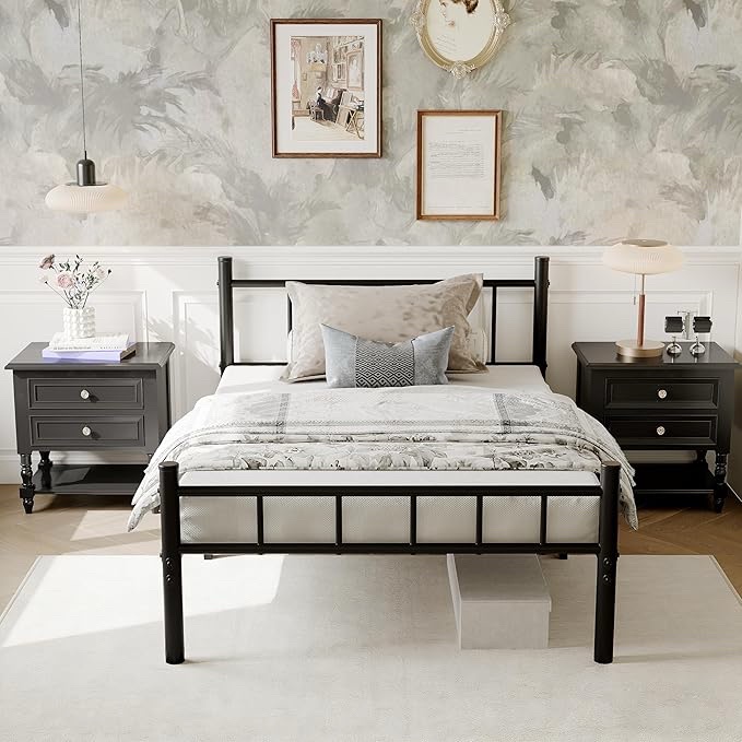 Henshwon Metal Bed Frame, Twin, Grey