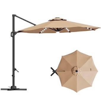 Project Source Cantilever Patio Umbrella with Solar LED Lights *MISSING CRANK * Broken rod *