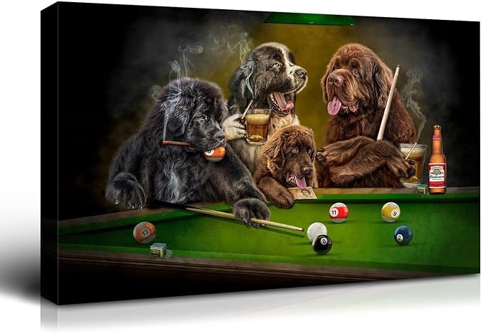 Large Format Dogs Playing Pool Wall Art Print