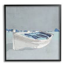 Framed Canvas Wall Art - Boat on Water Illustration