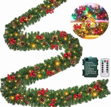 TURNMEON Remote Control 18 Ft Extra Long Prelit Christmas Garland Outdoor