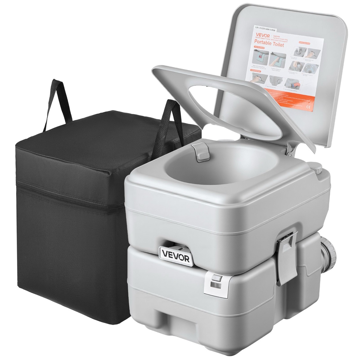 Portable Toilet, 5.3 Gallon Detachable Waste Tank, 120 Flushes, Camping Toilet for Adults, Outdoor Travel Potty with Level Indicator, Carry Bag, Suitable for RV Travel, Camping, Hiking, Boating