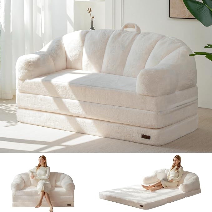 MAXYOYO 2-in-1 Convertible Folding Sofa Bed/Faux Fur Bean Bag Chair
