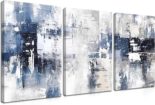 White and Blue Abstract Canvas Wall Art Set - 16" x 24" x 3 Pieces