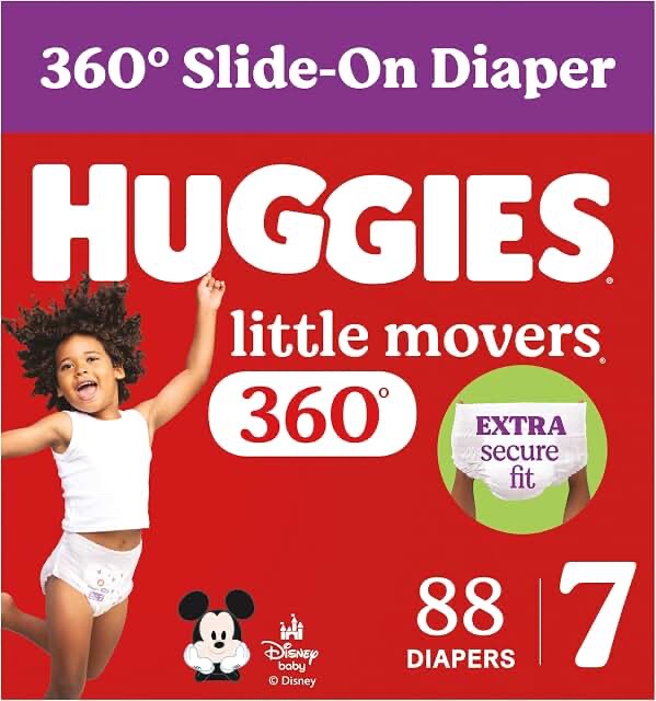 Huggies Little Movers 360 Diapers Size 7, 88 Count