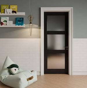 Slab Door - 3 Lite Glass Black Interior Door Manufacture Wood White Without Door Frame 32*80