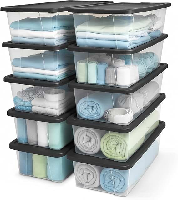 Sterilite Clear Plastic Storage Bins with Grey Lid