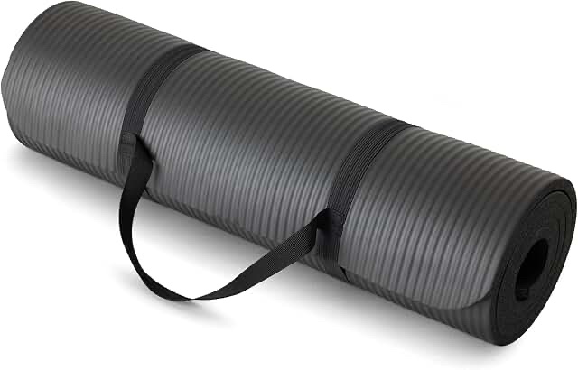 Amazon Basics 1/2-Inch Extra Thick Yoga and Exercise Mat with Carrying Strap, Black