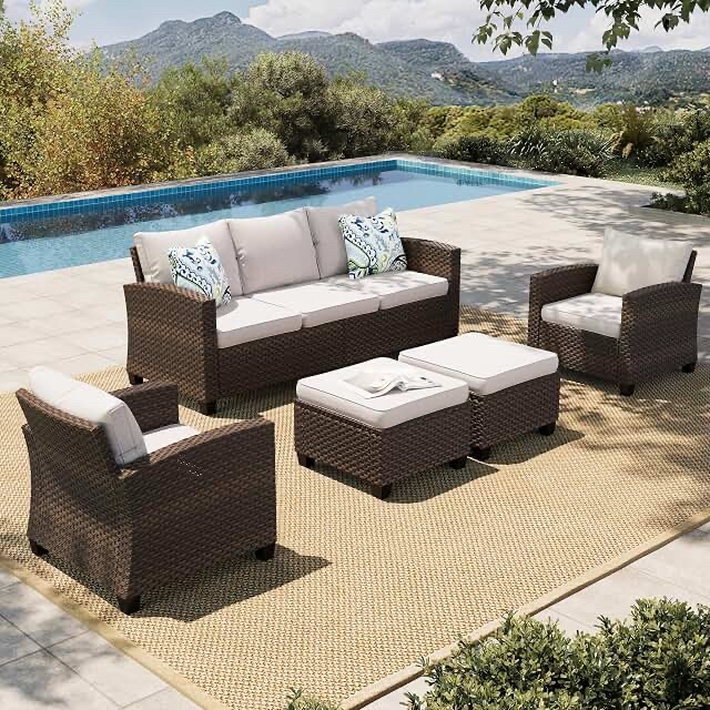 Wicker Rattan Patio Furniture Piece - Khaki