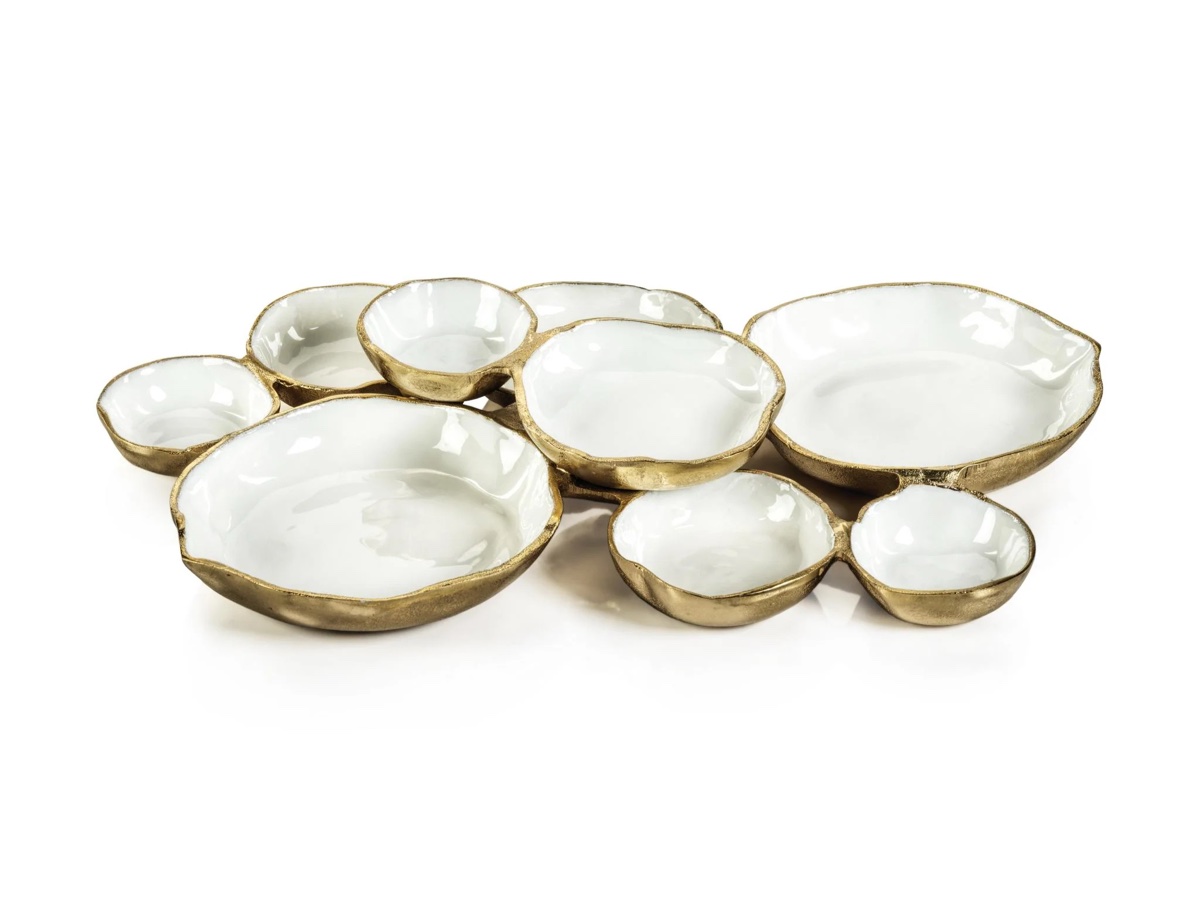 ZODAX Ceramic Multi-Bowl Serving Platter with Gold Trim