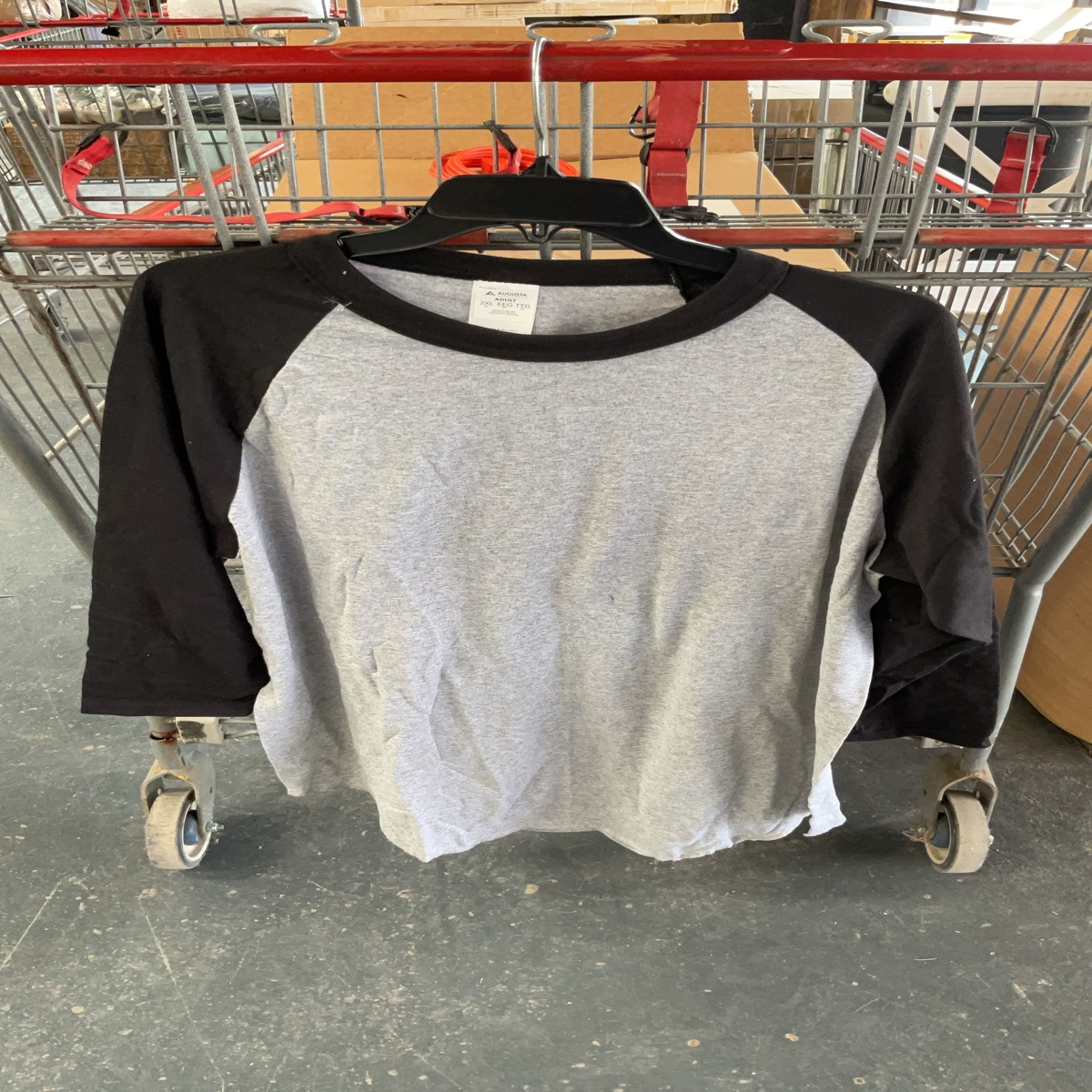 2XL Grey Baseball Tee With Black Sleeves
