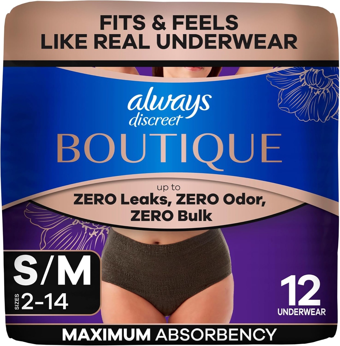 Always Discreet Night Incontinence Underwear, S/M, 14 Count