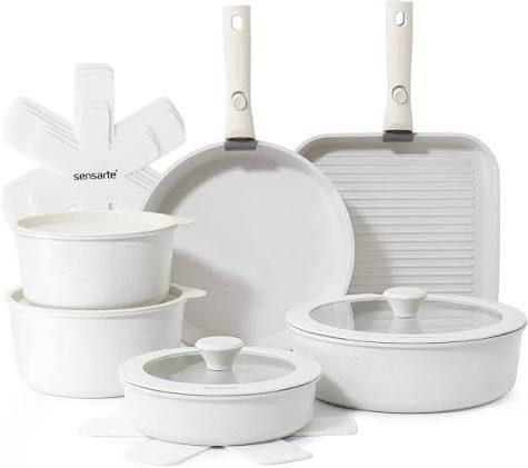 Sensarte 17-Piece Ceramic Nonstick Cookware Set - White