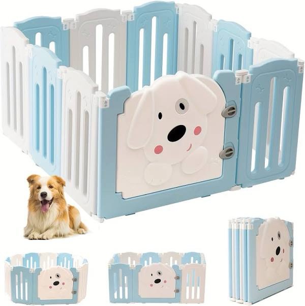 Pet Playpen Enclosure (9 Panels + 1 Door, Blue)