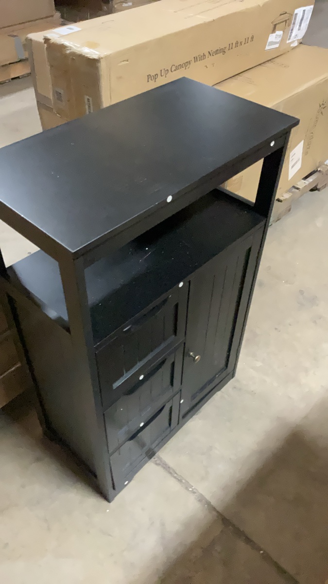 Black Wooden Storage Cabinet with Three Drawers and One Door