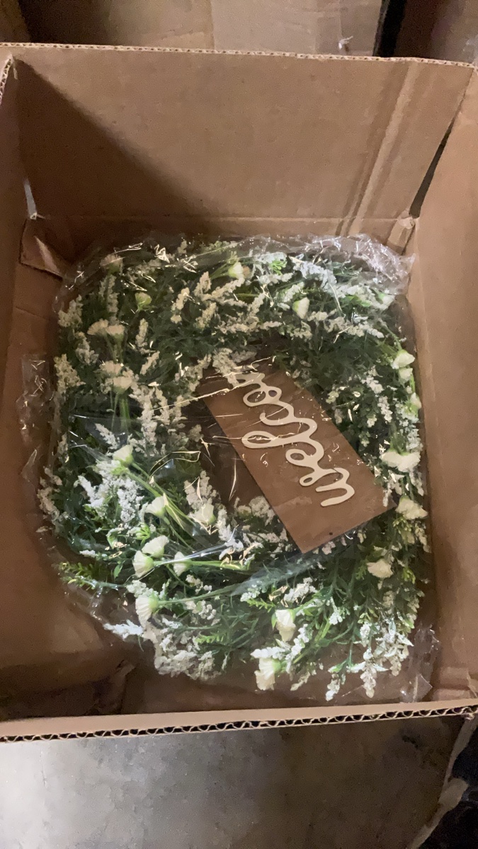Artificial Floral Wreath with Wooden Welcome Sign