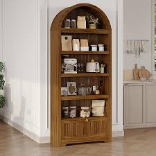 71" Tall Arched Book Shelf, 6-Tier Freestanding Bookcase with Drawer and Display Shelves