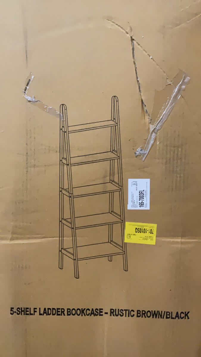 5-Shelf Ladder Bookcase - Rustic Brown/Black