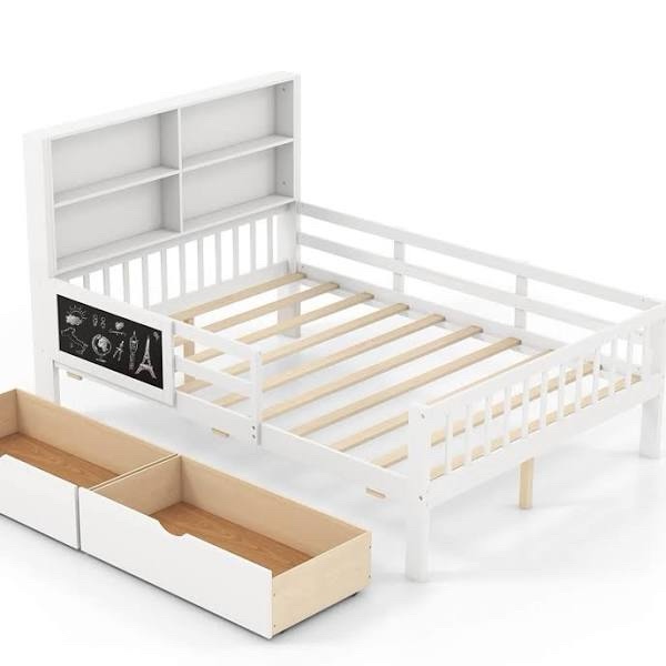 Toddler Bed with Integrated Bookcase Headboard