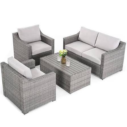 HAPPATIO 4 Pieces Outdoor Sectional Sofa, Grey